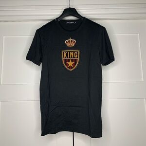 Dolce&Gabbana Black Calfskin King Crown Patch T-Shirt
